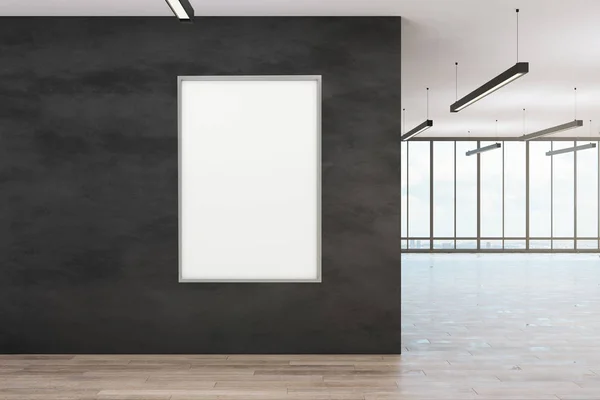 Lege Witte Poster Modern Interieur Met Panoramisch Uitzicht Mock Rendering — Stockfoto