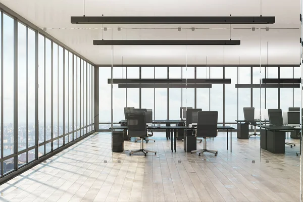 Moderní Coworking Kanceláře Interiéru Panoramatickým Výhledem Město Vykreslování — Stock fotografie
