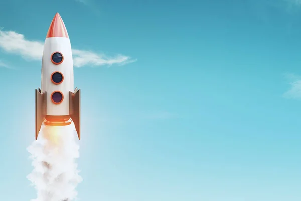 Launching Rocket Blue Sky Background Startup Exploration Concept Rendering — Stock Photo, Image