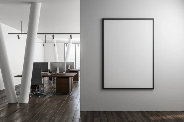 Modern Office Interior Empty Frame Wall City View Mock Rendering — Stock Photo, Image