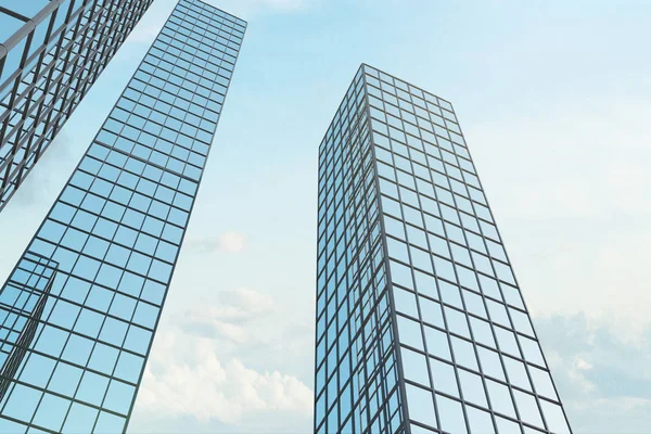 Grid Glass Skyscraper Sky Background Clouds Downtown Office Concept Rendering — Stock Photo, Image