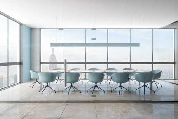 Moderner Büro Konferenzraum Mit Blick Auf New York City Arbeitsplatz — Stockfoto