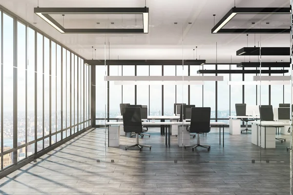 Moderní Kancelářské Interiéru Panoramatickým Výhledem Moře Denní Světlo Vykreslování — Stock fotografie