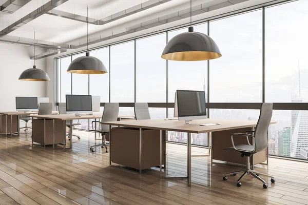 Bright Office Interior Daylight City View Rendering — Stock Photo, Image
