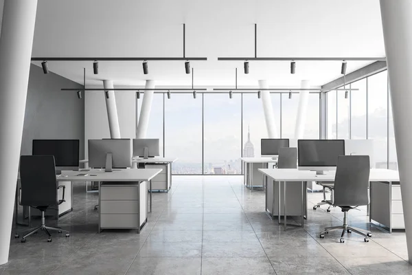 Bright Coworking Office Interiör Med New York City Utsikt Och — Stockfoto