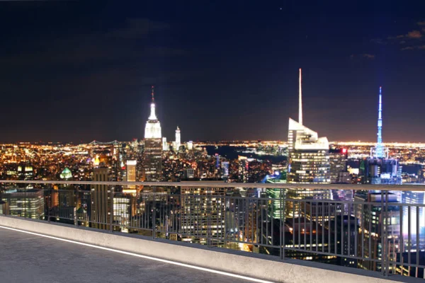 Toit Avec Vue Nocturne Sur Ville New York Concept Style — Photo