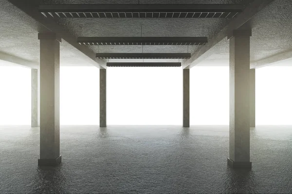 Creative concrete garage interior with columns. 3D Rendering
