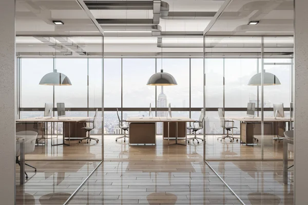 Moderní Kancelářské Interiéru Denním Světlem Výhledem Město Vykreslování — Stock fotografie
