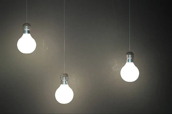 Gloeiende Lampen Betonnen Muur Achtergrond Concept Idee Innovatie Rendering — Stockfoto