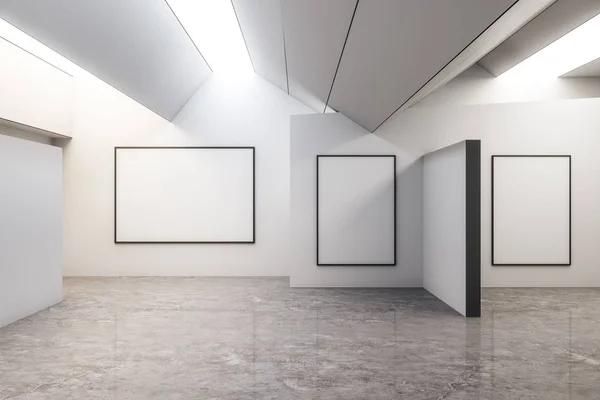 Moderní Betonové Výstavní Hala Interiér Copyspace Gray Podlahou Koncepce Galerie — Stock fotografie