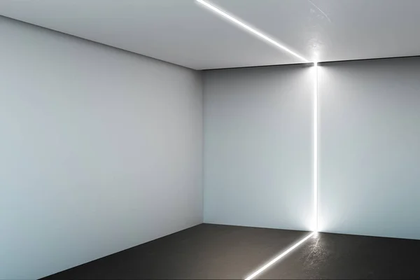 Interior Hormigón Blanco Con Espacio Copia Pared Iluminación Creativa Concepto — Foto de Stock
