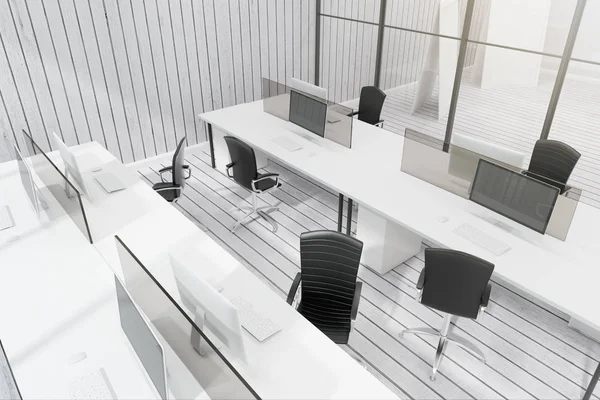 Modern Vit Coworking Office Interiör Med Glasvägg Och Möbler Rendering — Stockfoto