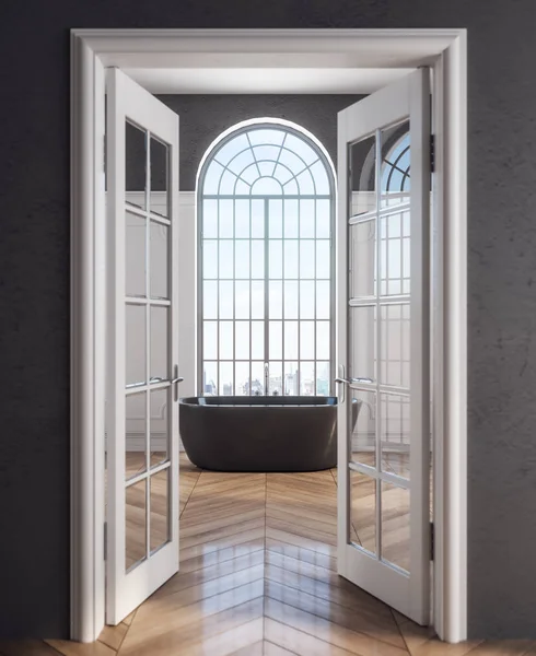 Porte Aperte Che Conducono Interni Del Bagno Lusso Con Vista — Foto Stock