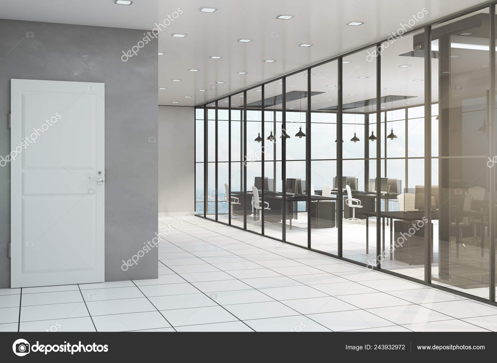 Contemporary Office Corridor Interior Furniture White Door