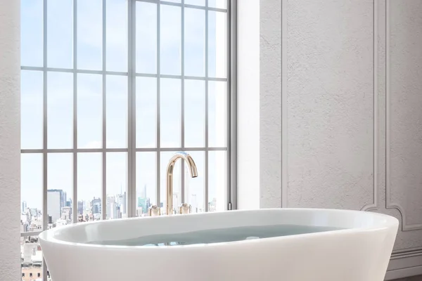 White Bath Tub Concrete Interior City Sky View Rendering — Stock Photo, Image