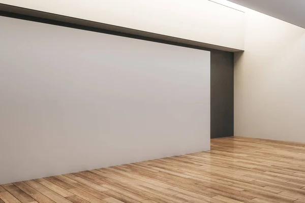 Moderní Betonové Výstavní Síň Interiér Prázdnou Billboard Dřevěné Podlahy Galerie — Stock fotografie