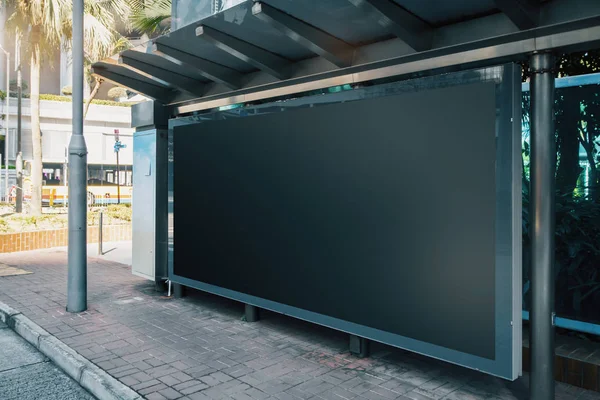 Widok Boku Puste Czarne Poziome Billboard Przystanku Komercyjnych Koncepcja Makiety — Zdjęcie stockowe