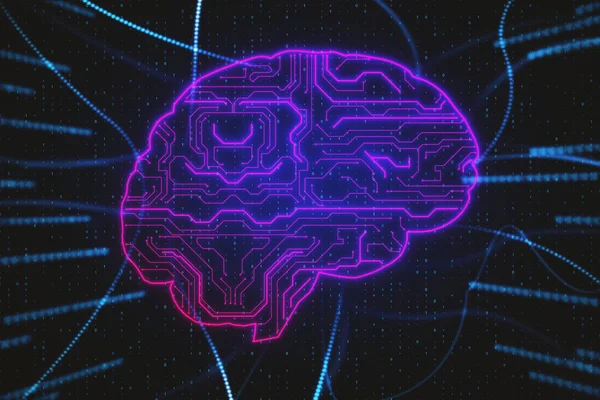 Brillante Cerebro Digital Fondo Código Binario Abstracto Inteligencia Artificial Concepto —  Fotos de Stock