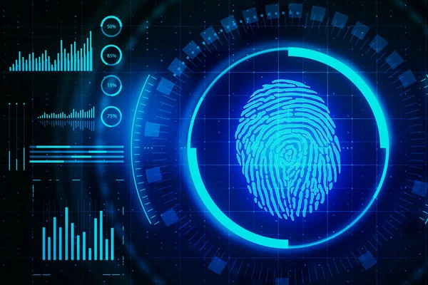 Abstract Glowing Finger Print Interface Grid Access Protection Concept Rendering — Stock Photo, Image
