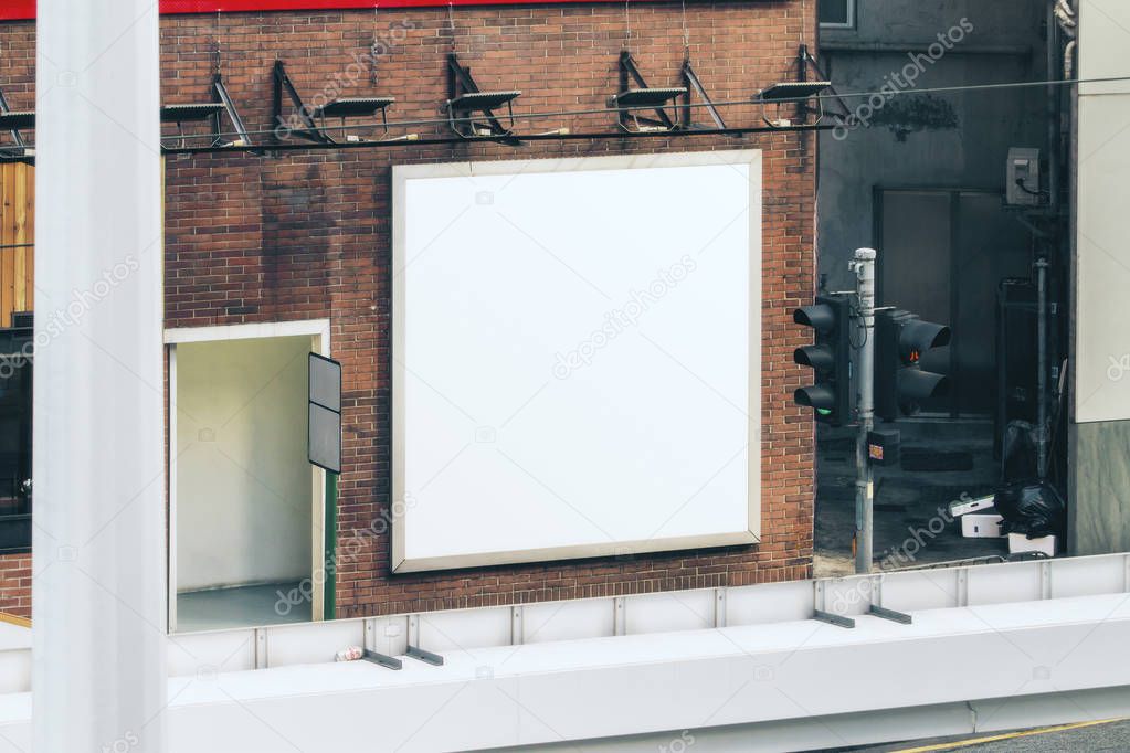 Empty white banner on train station. Commercial and advert concept. Mock up 