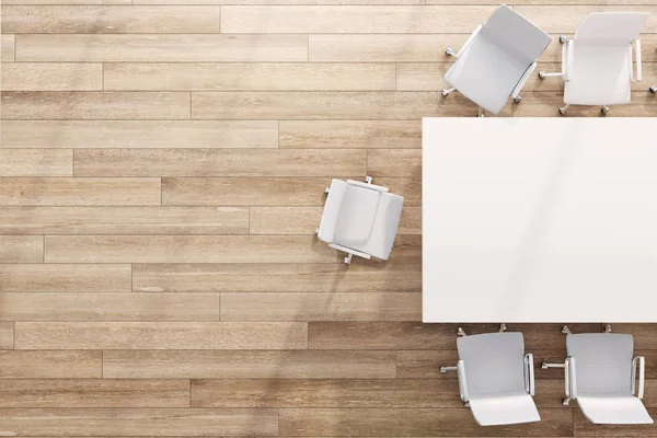木の床にテーブル コピー スペースとモダンなミーティング ルームの平面図です レンダリングを模擬 — ストック写真