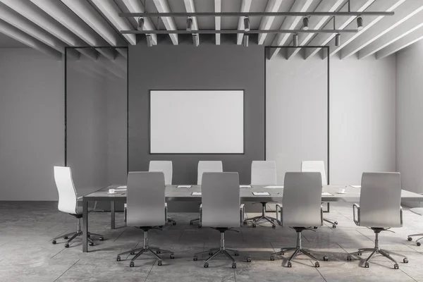Modern Grey Concrete Meeting Room Interior Furniture Poster Wall Mock — Stock Photo, Image
