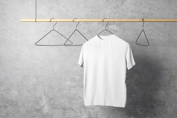 Empty One White Tshirt Hanger Concrete Wall Background Design Store — Stock Photo, Image