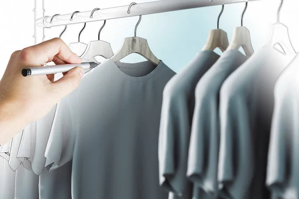 Hand Drawing Row Grey Tshirts Hangers Style Fashion Designer Concept — Stock Photo, Image