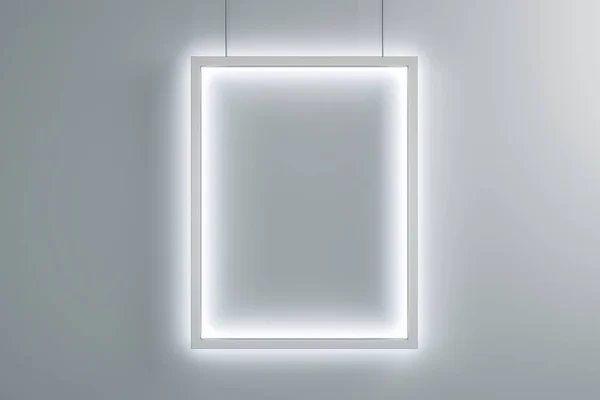 Üres Fehér Világító Banner Háttérben Betonfal Galéria Koncepció Modell Akár — Stock Fotó