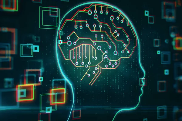 Abstracte Wazig Hoofd Omtrek Met Circuit Hersenen Kunstmatige Intelligentie Interface — Stockfoto