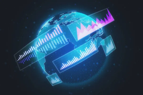 Kreativa Världen Med Digitala Gränssnitt Globala Företag Och Analytics Koncept — Stockfoto