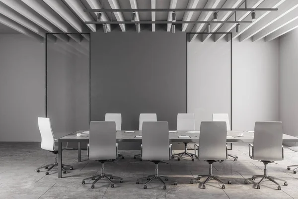 Modern Grey Concrete Meeting Room Interior Furniture Copyspace Wall Mock — Stock Photo, Image