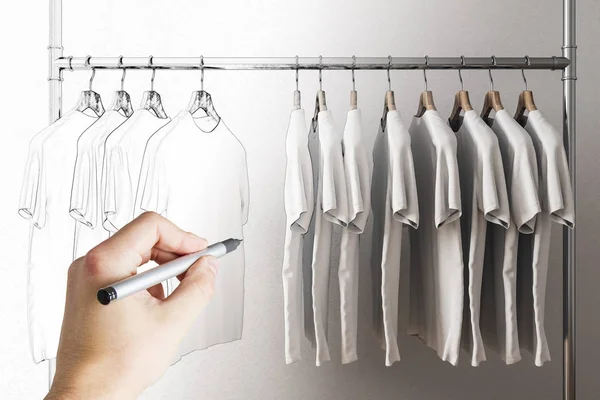 Hand Drawing Row Grey Tshirts Hangers Style Fashion Design Concept — Stock Photo, Image