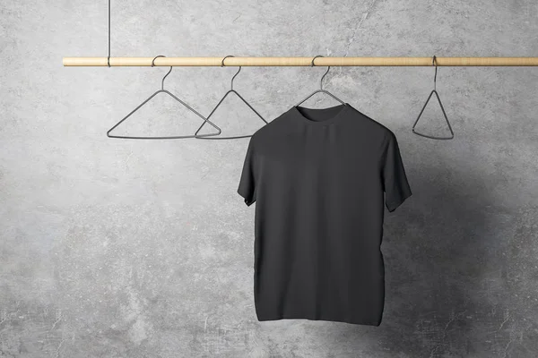 Empty One Black Tshirt Hanger Concrete Wall Background Design Store — Stock Photo, Image