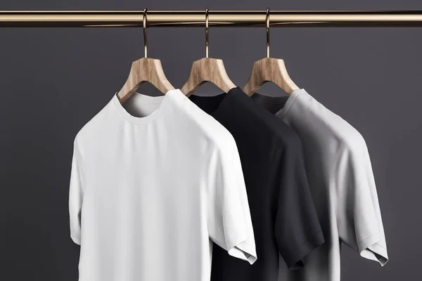 Tomma Grå Vita Och Svarta Shirts Galge Betongvägg Bakgrund Design — Stockfoto