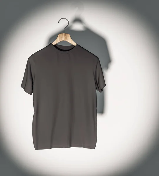 Leeres Schwarzes Shirt Scheinwerferlicht Das Einer Betonwand Hängt Mockup Und — Stockfoto