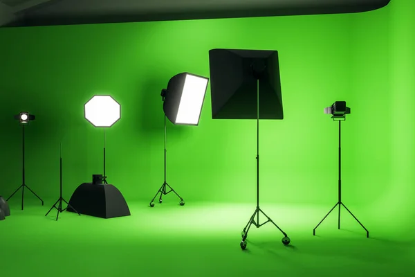 Luminoso estudio de fotos verde — Foto de Stock