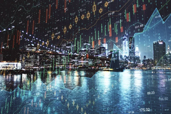 Noční město pozadí s forex graf — Stock fotografie