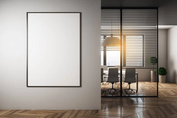 Modern meeting room with empty banner — Stock Photo, Image