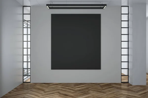 Moderna utställningshall med svart banner — Stockfoto