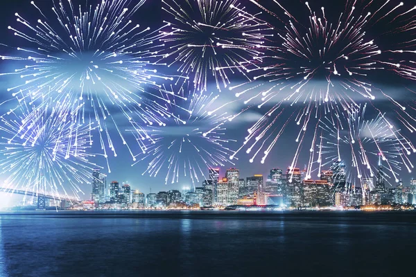 Fireworks in city background — Stock Photo, Image