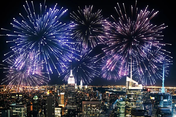 Fireworks in city background — Stock Photo, Image