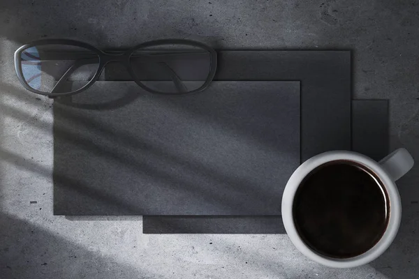 Coffee and black papers — Stock Photo, Image