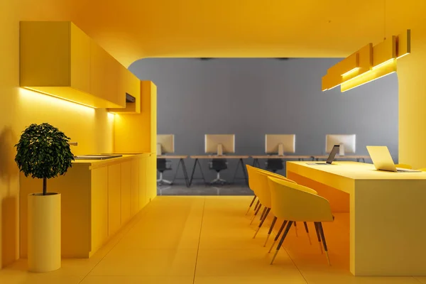 Contemporary yellow office kitchen