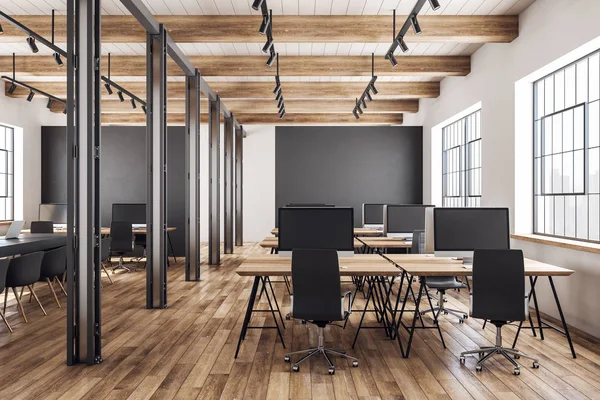 Wooden coworking office interior — Stock Photo, Image