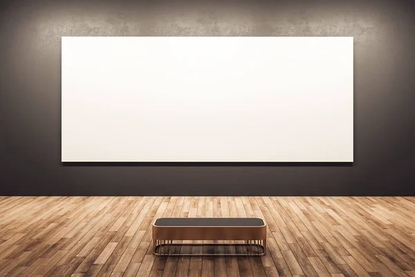 Moderna sala espositiva buia con cartellone — Foto Stock