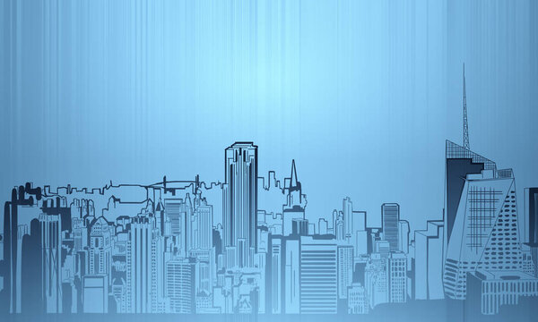 Creative New York city sketch on dark blue background. Urban concept. 3D Rendering