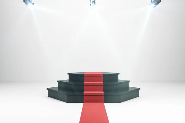 Osvětlené pódium s červený koberec — Stock fotografie