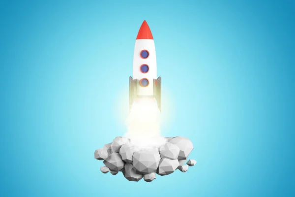 Launching rocket on blue background — Stock Photo, Image