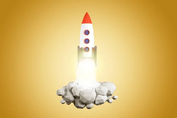 Lansera raket på Orange bakgrund — Stockfoto